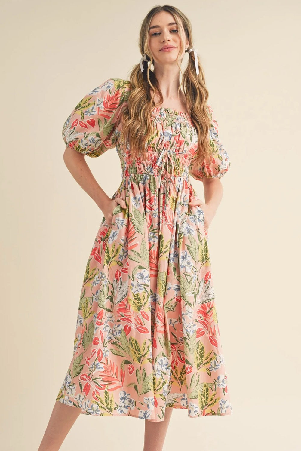 Floral Apricot Midi Dress