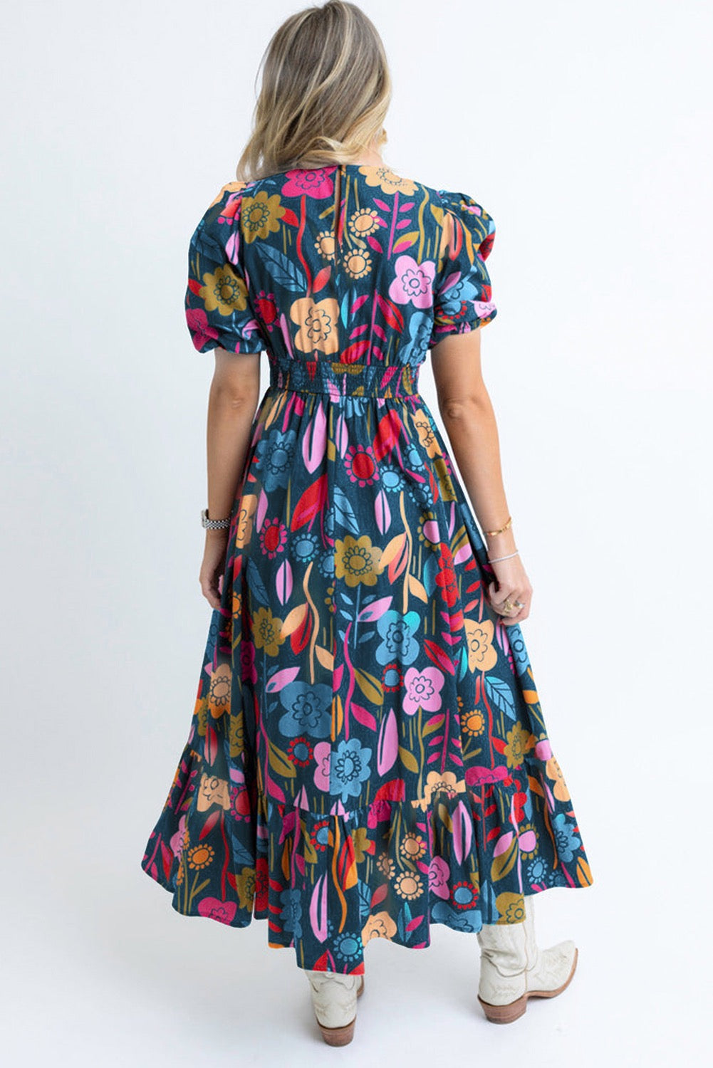 Green Floral Retro Maxi Dress