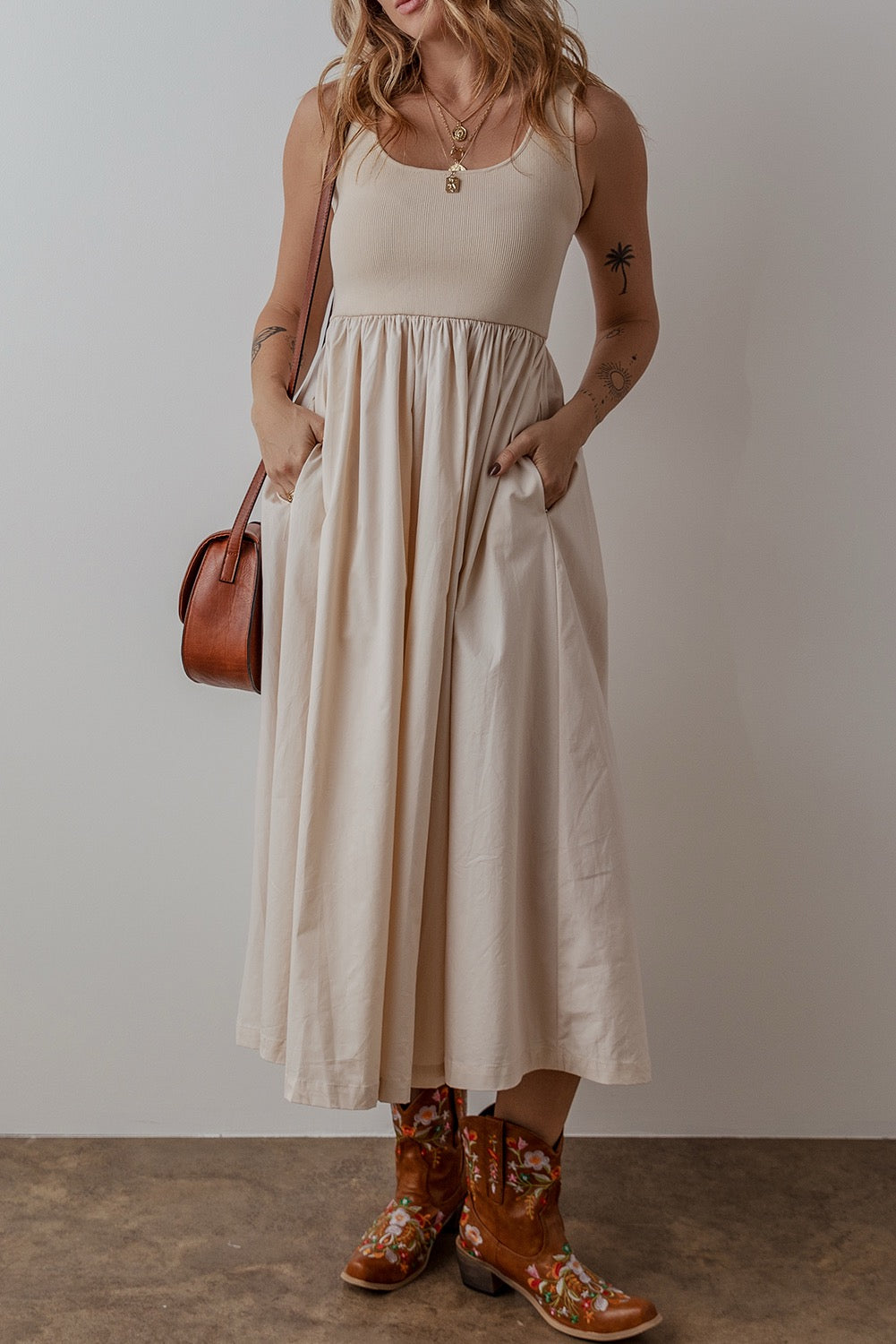Beige Sleeveless Maxi Dress