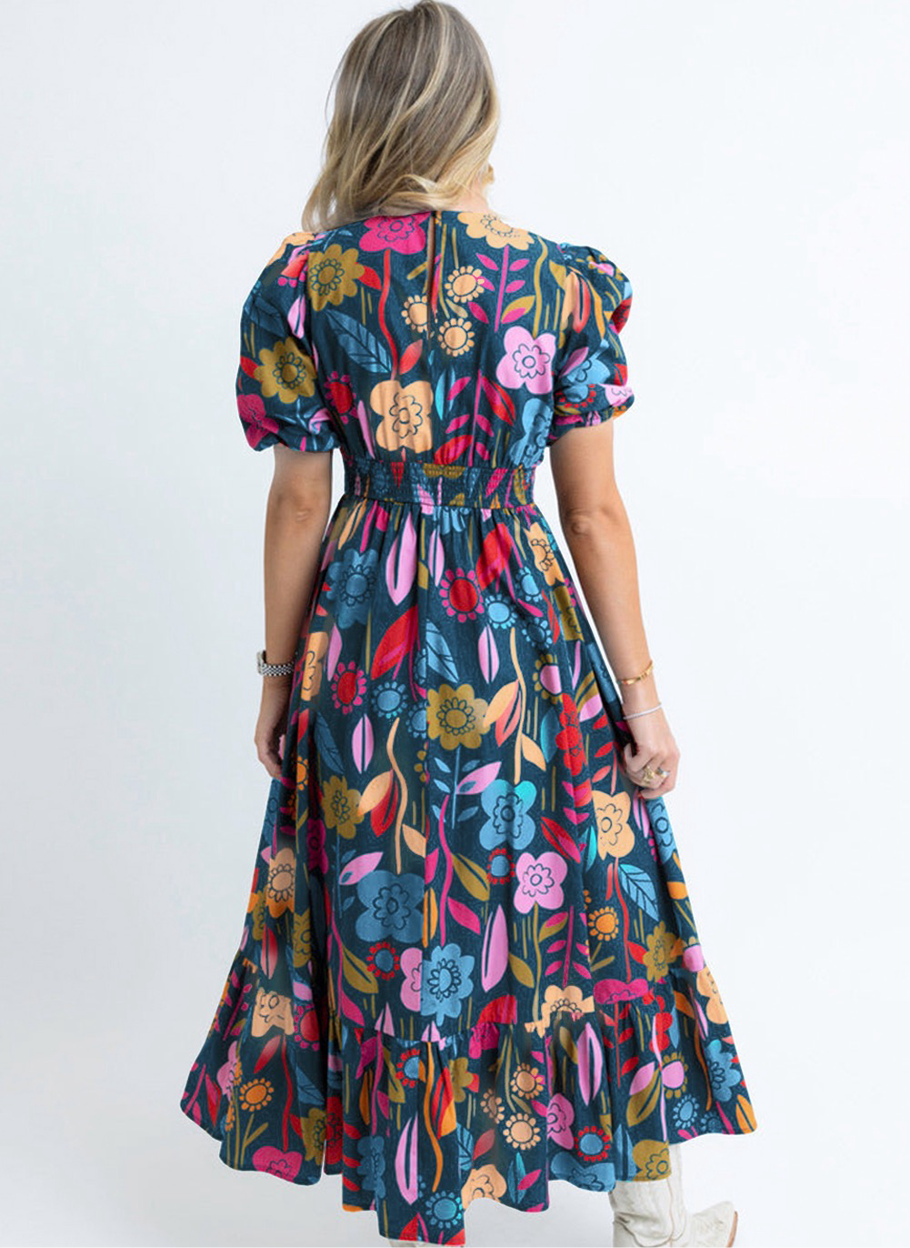 Green Floral Retro Maxi Dress