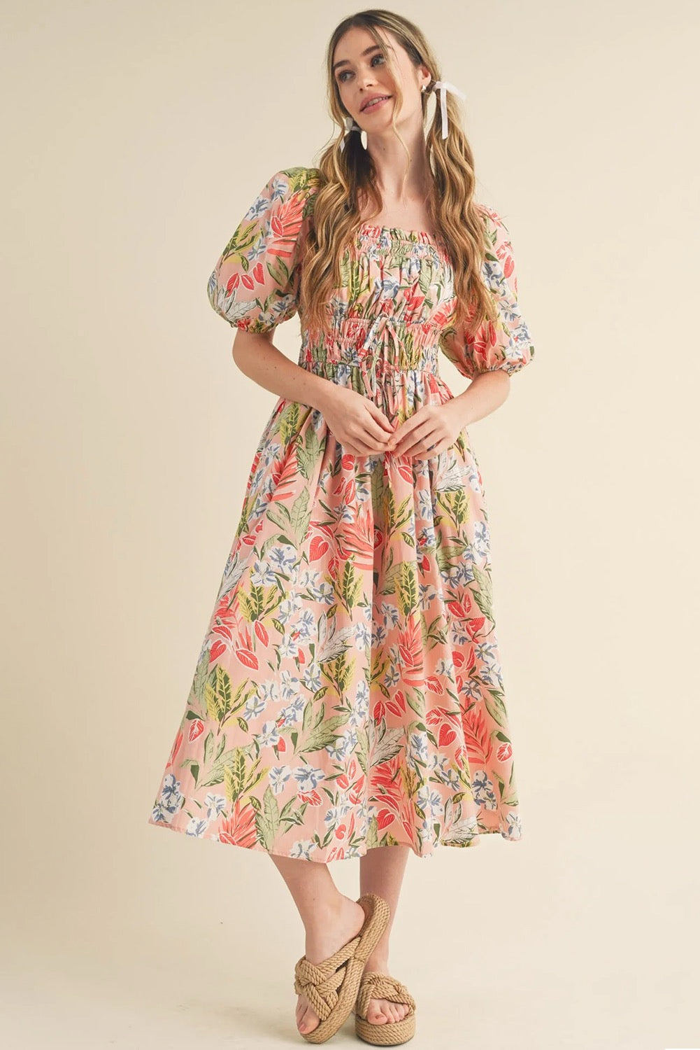 Floral Apricot Midi Dress