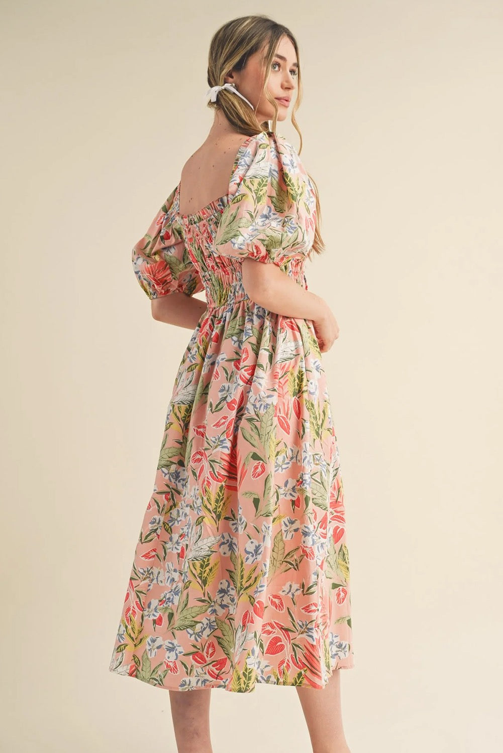 Floral Apricot Midi Dress
