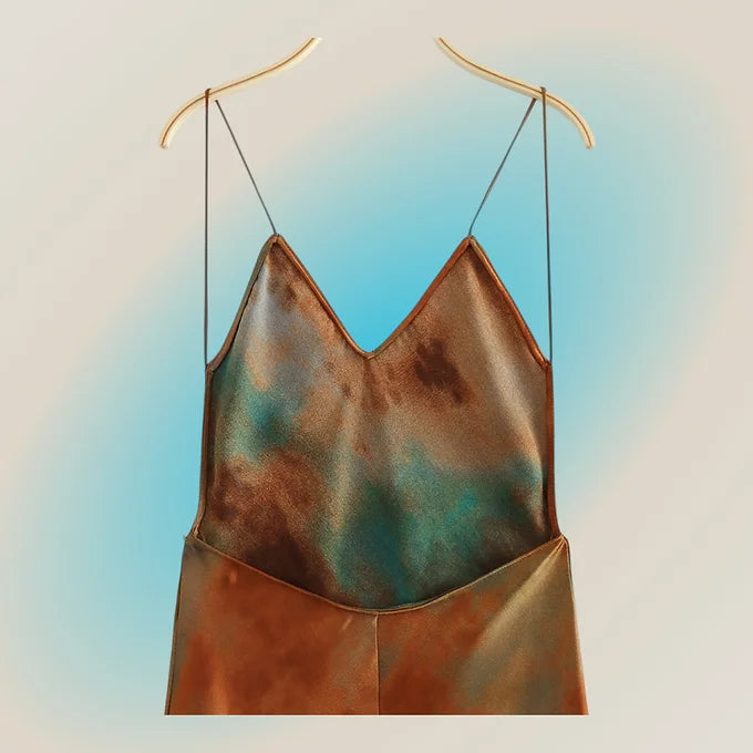 Marbled Cooper and Aqua Maxi Dress
