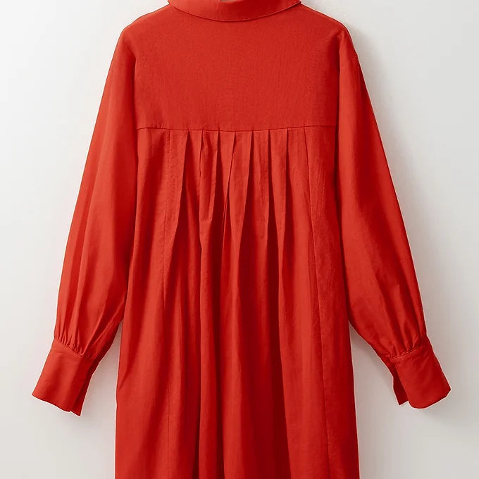 Tomato Red Bishop Sleeve Mini Shirt Dress