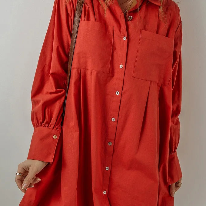 Tomato Red Bishop Sleeve Mini Shirt Dress