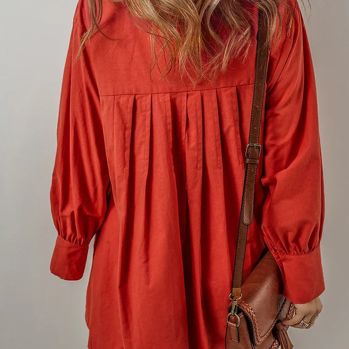 Tomato Red Bishop Sleeve Mini Shirt Dress