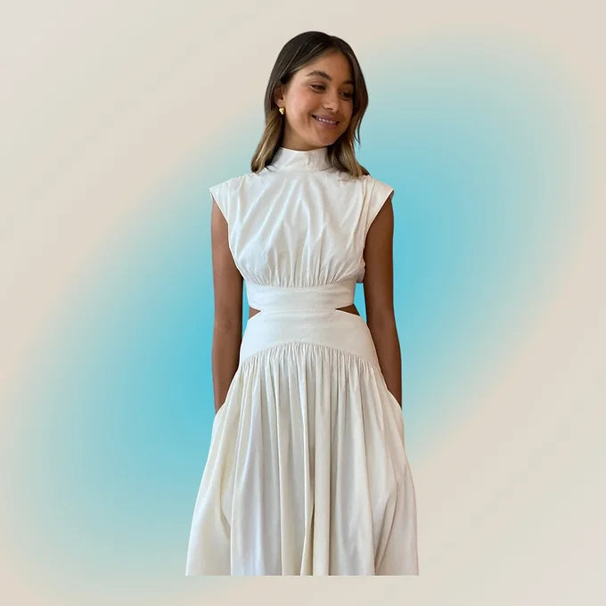 White High Neck Maxi Dress