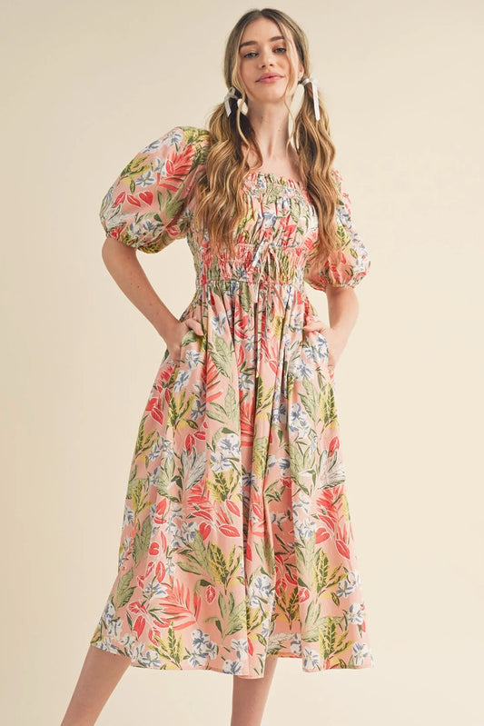 Floral Apricot Midi Dress