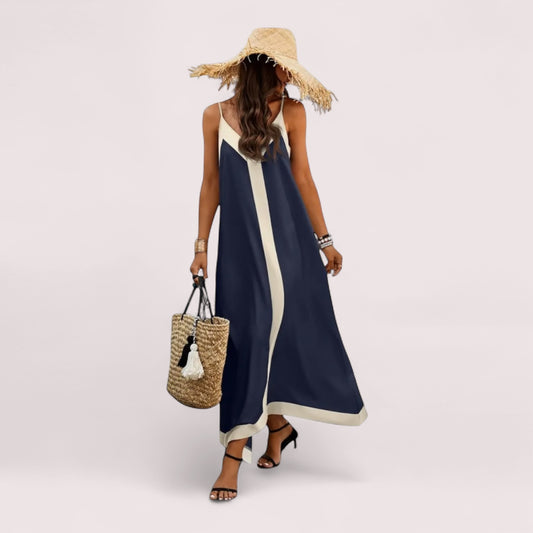 Navy Blue and Beige Maxi Dress