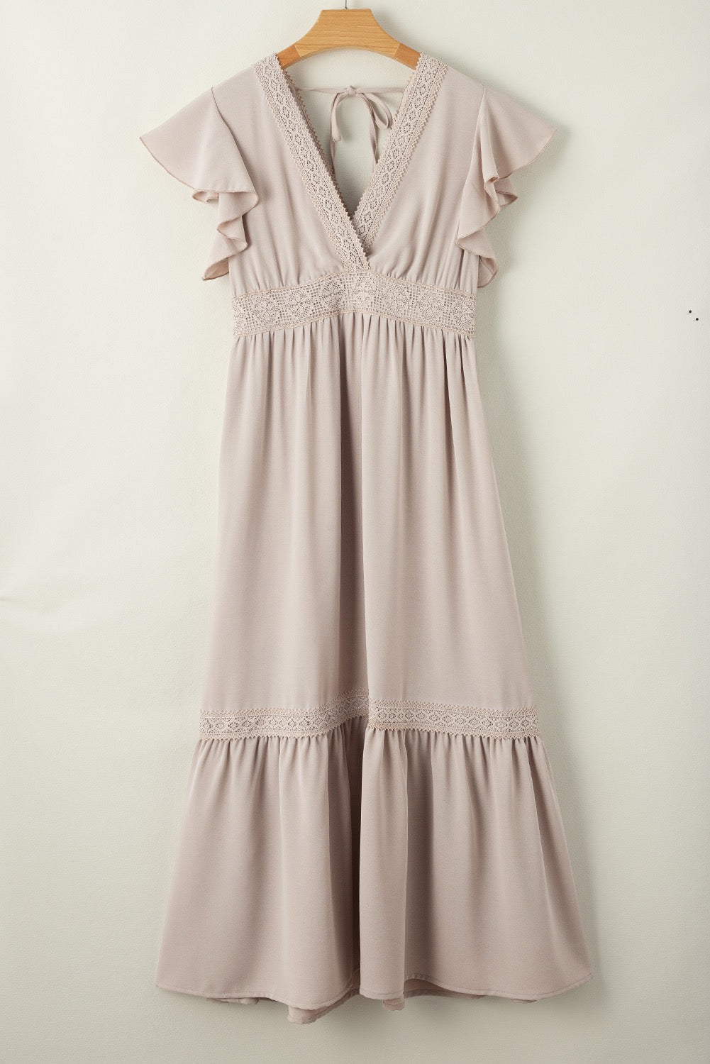 Oatmeal Ruffled Sleeve Maxi Dress