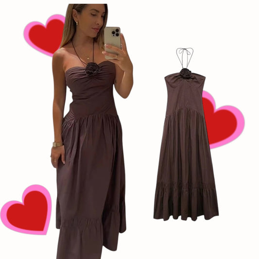 One Flower Chocolate Maxi Dress
