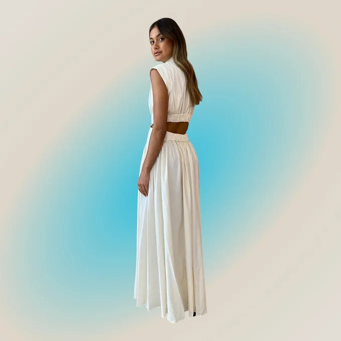 White High Neck Maxi Dress