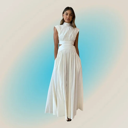 White High Neck Maxi Dress